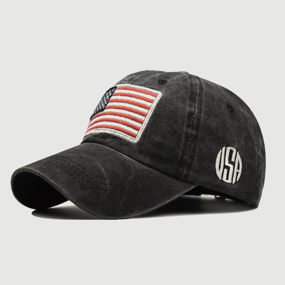 Vintage Wash USA American Flag Embroidered Adjustable Dad Hat, Unisex OS
